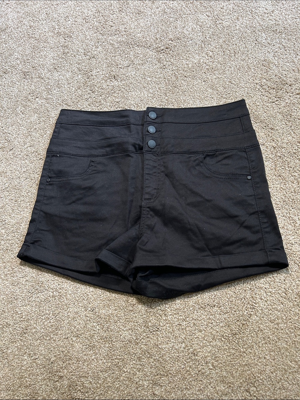 Tinseltown High-Rise Black Triple-Button Shorts